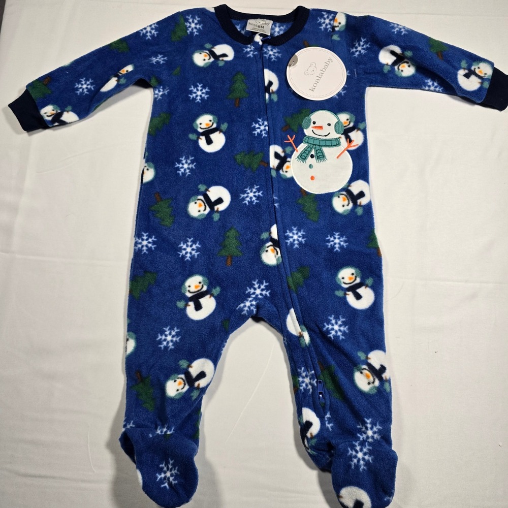 Koala Baby 3-6mo Blue Fleece Snowman Footed Sleeper Pajamas One Piece NWT